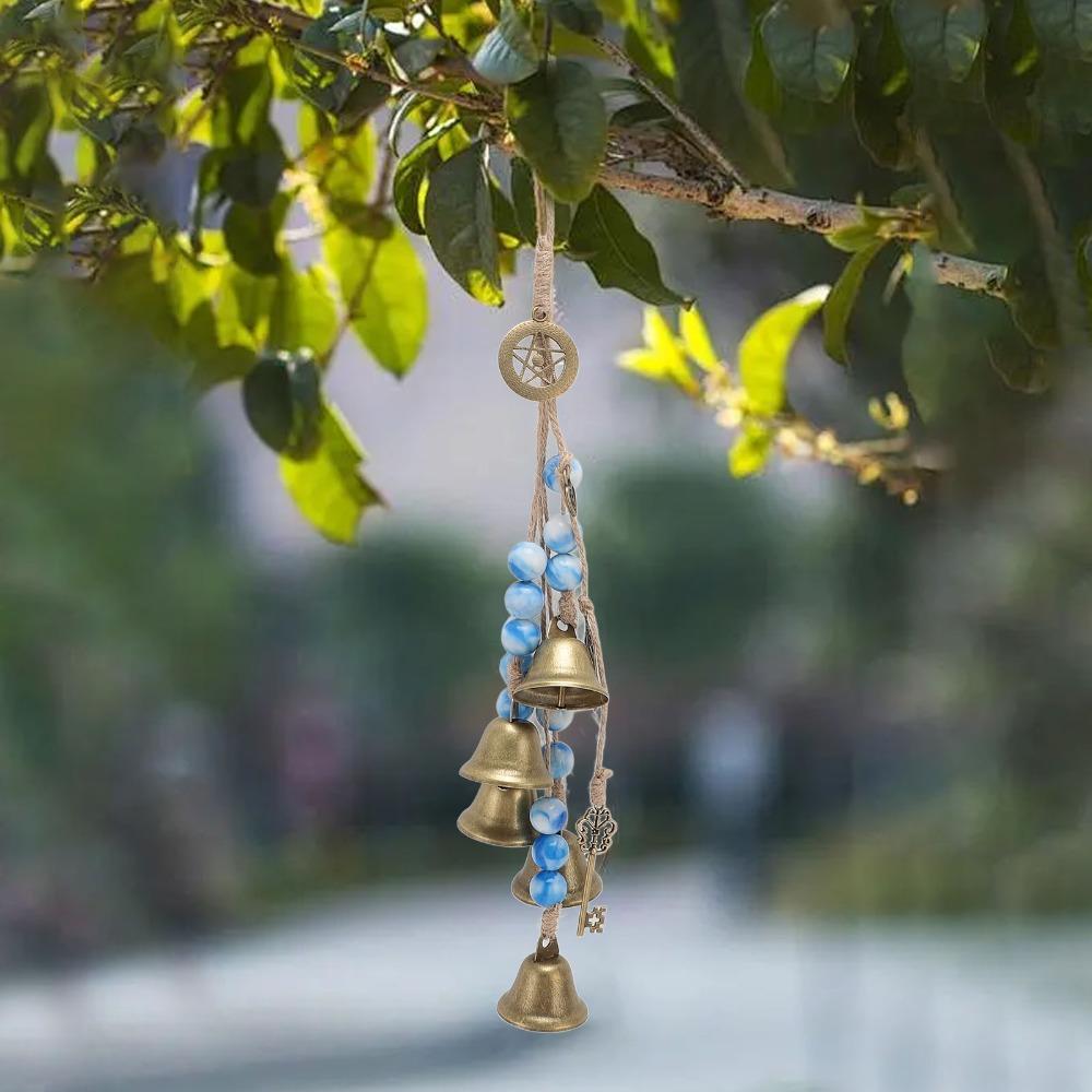 2pcs Metal Bells Door Hanging Bell Wood Beads Wind Chimes Decorative Witch Bells  Home Room Decor