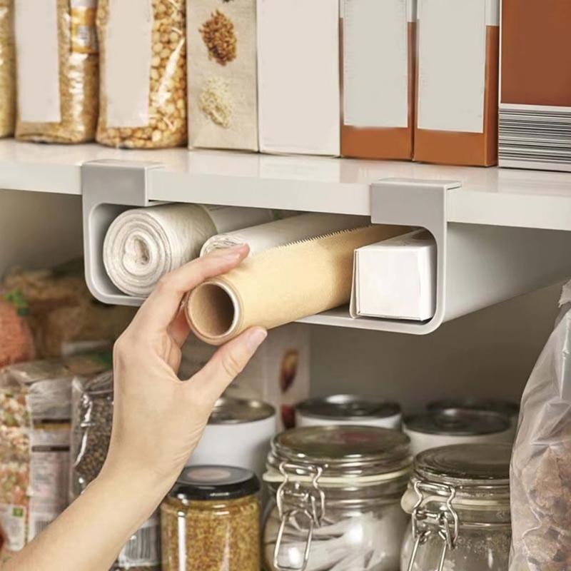 Wall-Mounted Cling Film Organizer Plastic Tinfoil Storage Space-Saving Kitchen Accessory No-Punch Installation