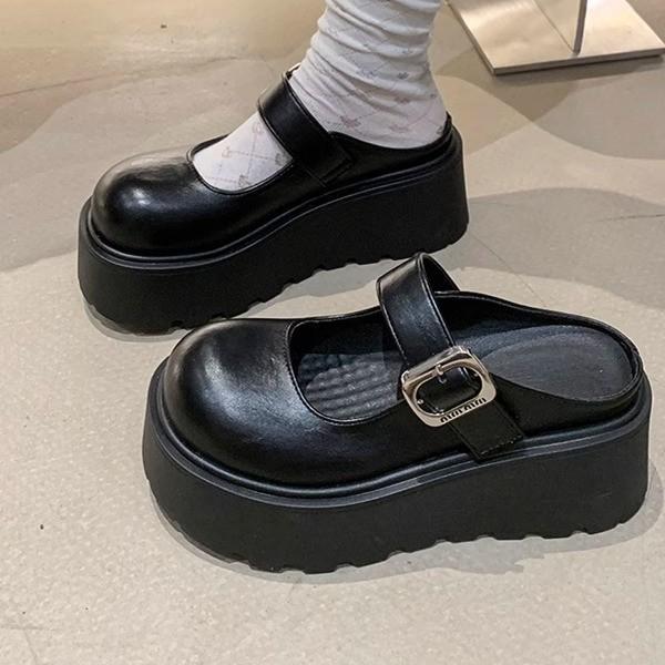 Height-increasing thick-soled bag head half slippers women's outer wear 2025 spring and summer new super fire French Mary Jane cool slippers muffin