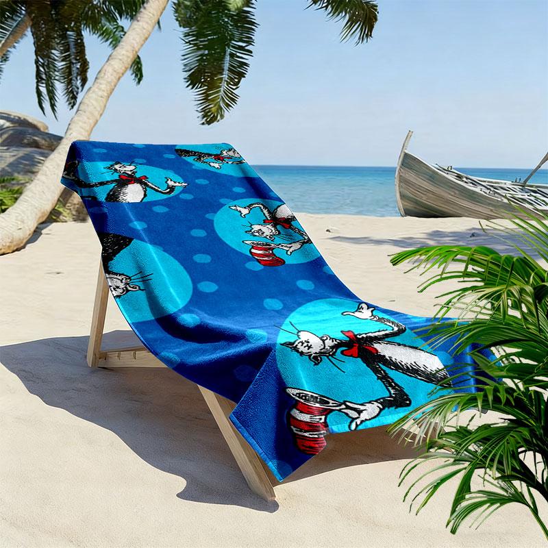 The Cat in the Hat Print Beach Towel, Large Soft Quick Dry Towel for Beach Camping Swimming