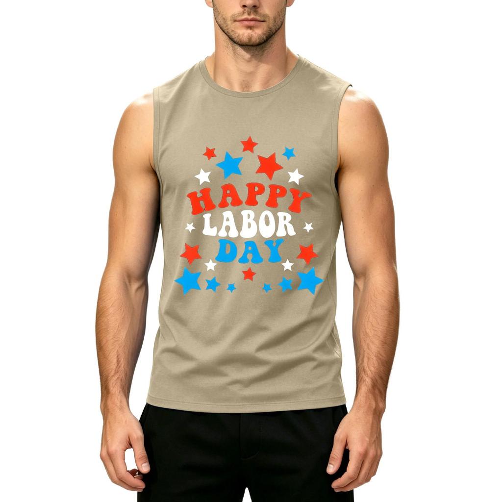 Men Sleeveless Tank Top Casual Muscle Shirt Crew Neck Printed Graphic Tee for Summer Outdoor Activities