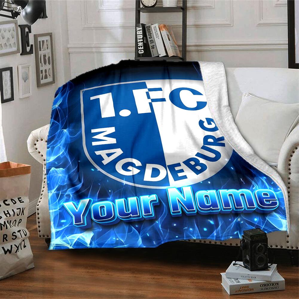 1pc 1.FC Magdeburg Blanket with Custom Name, Gift, for Men and Women, Soft Blanket, Good for Sofa Bed Couch Travel, Lightweight Flannel Blanket