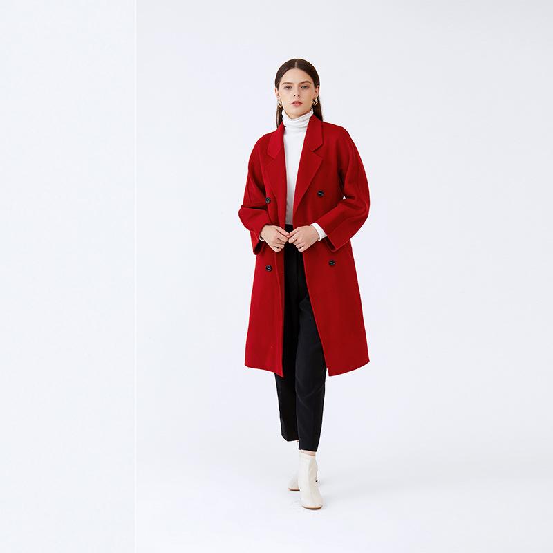 Red Wool Double-faced Long Coat with Belt - Winter Fashion Outerwear