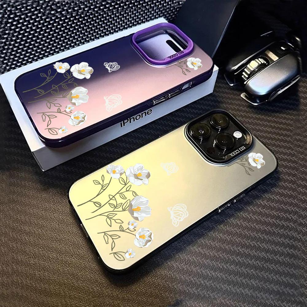 Vintage Floral Butterfly IMD Phone Case For iPhone 17 Air 16 E 15 14 13 12 11 Pro Max 8 Plus X Shockproof Protective Frame Cover