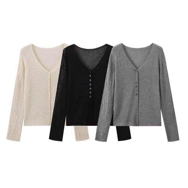 Kaslead New Arrival Women's Clothing Fashion Style Fashion Casual Easiest for Match Button Decoration V Neck Long Sleeves Knitting Cardigan