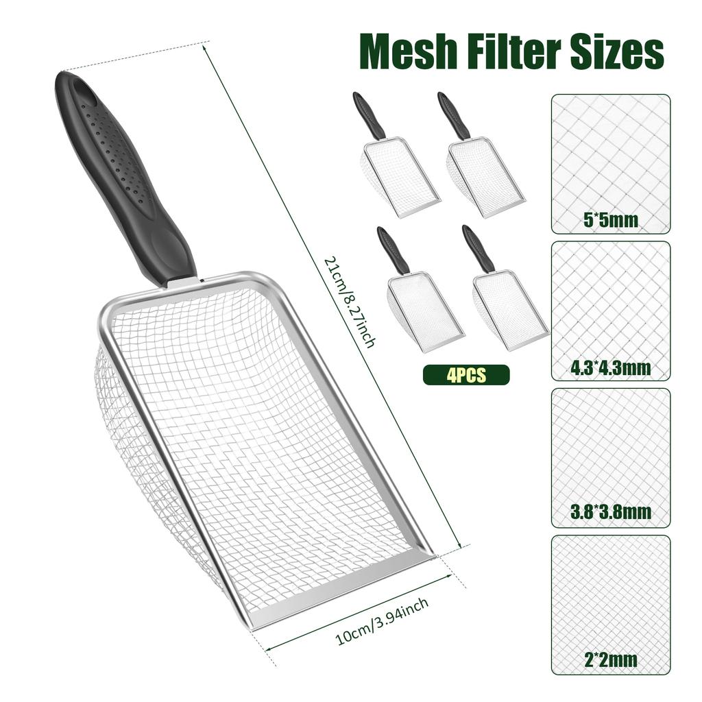 3/4Pcs Gardening Soil Sifters Stainless Steel Sand Soil Compost Sifter with Handle High Efficient Sieve Sifter Potting Scoop