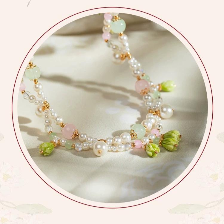 Antique Hanfu Accessories, Yingluo Necklace, Fresh Women's Retro Imitation Pearl Pendant, Qipao Accessories