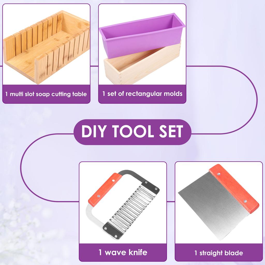 DIY Soap Making Mold Kit with Wood Box Adjustable Wavy & Straight Scraper Rectangle Wood Box Homemade Pastry Mold for Housewife