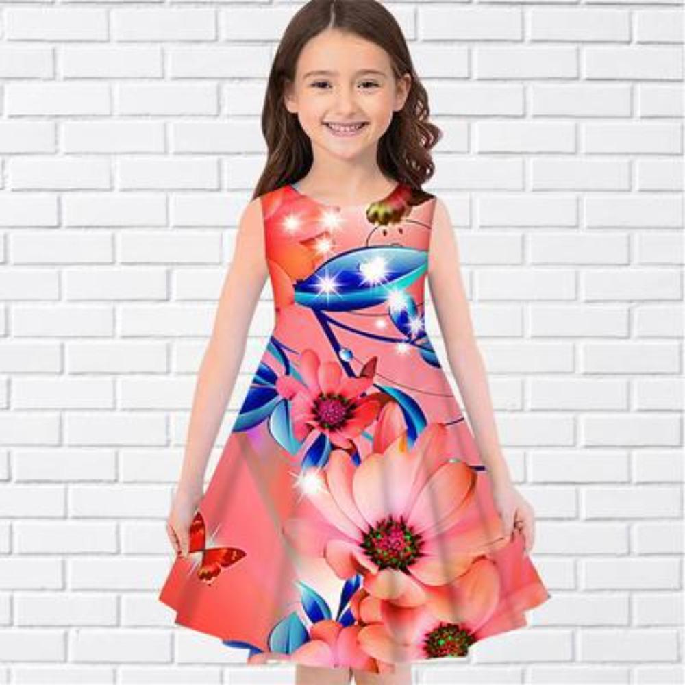 Children's Sleeveless Dress Fashionable Round Neck Casual Comfortable Breathable Girls Summer Versatile Mini Dress