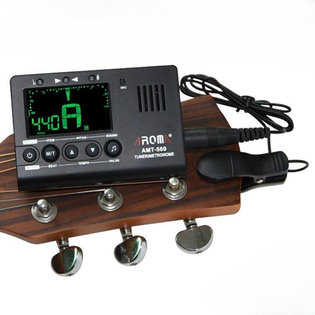 AMT-560 3 In 1 Metronome Tuner Built-in Mic W/ Pickup Cable 6.3mm/LCD Display for Guitar Chromatic Bass Violin Ukulele