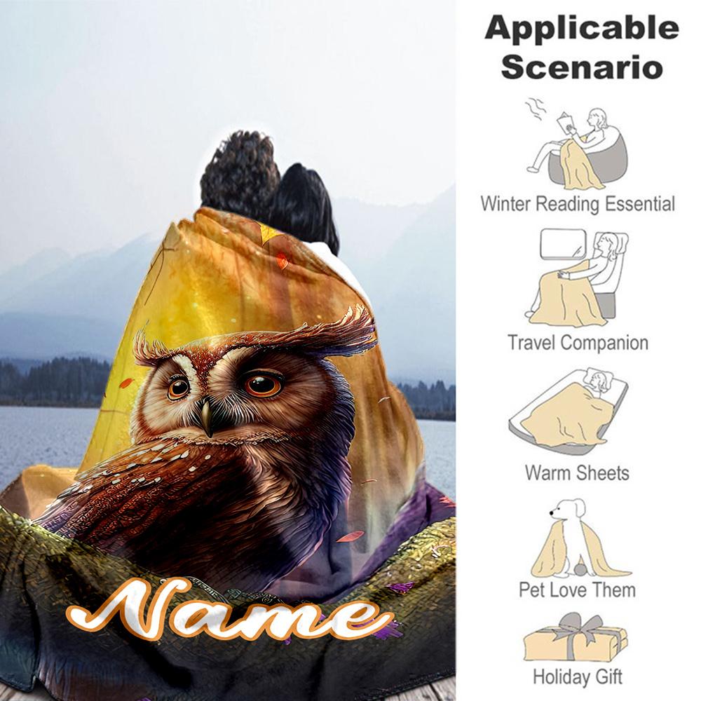 Owl Customize Text Blanket Throw Customizable Blanket Durable Comfort Throw For Livingroom Living Room Picnics Bed Four Seasons Universal