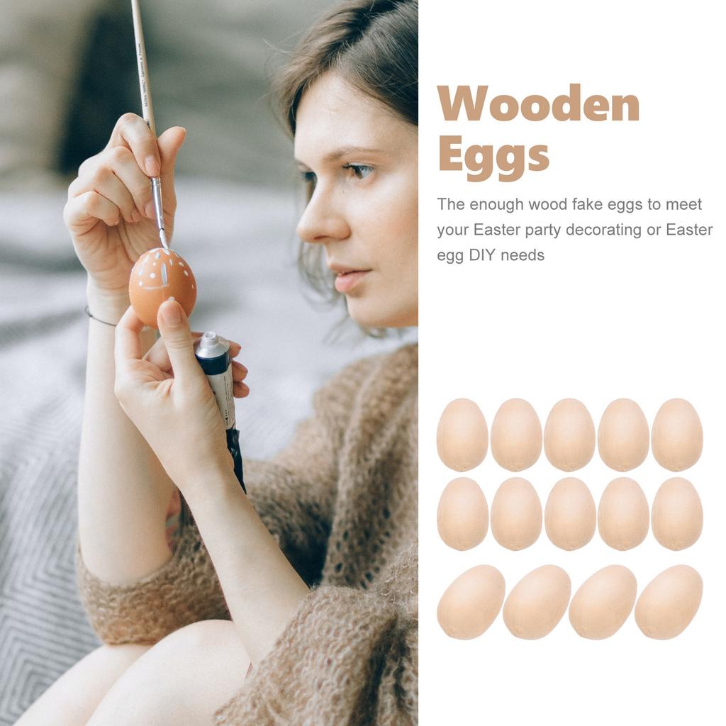 100Pcs Wooden Fake Eggs Easter Decorations Smooth Surface Paintable Craft Eggs for DIY Projects Desktop Display Holiday