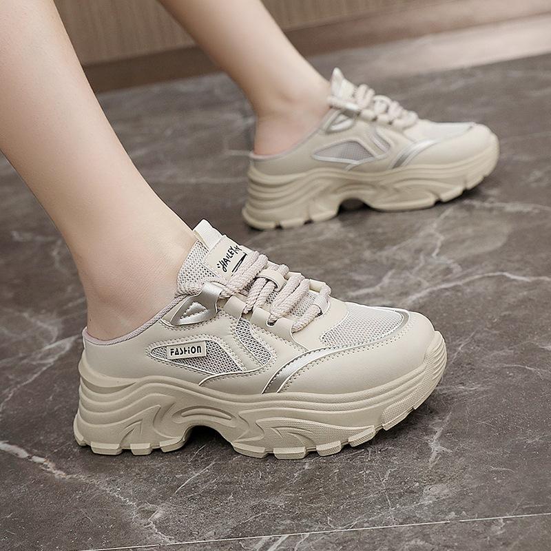 Qrj12 New Semi Slipper Women's Shoes Thick Bottom  Summer Slippers Slim Fit Hight Increasing Board Shoes All-Match White Shoes All-Matching