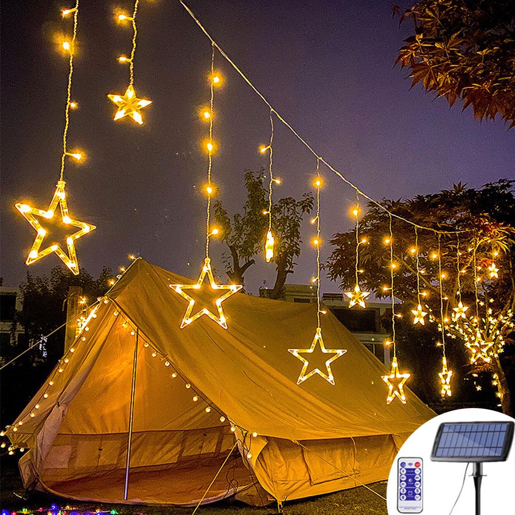 Solar Powered Star Moon LED String Lights Waterproof Garden Fairy Curtain Lights 8 Modes Wire Lamp For Wedding Christmas Decor