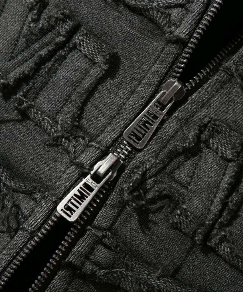Dimitri Black Vlad Cutoff Applique Zip-Up Hoodie_Charcoal