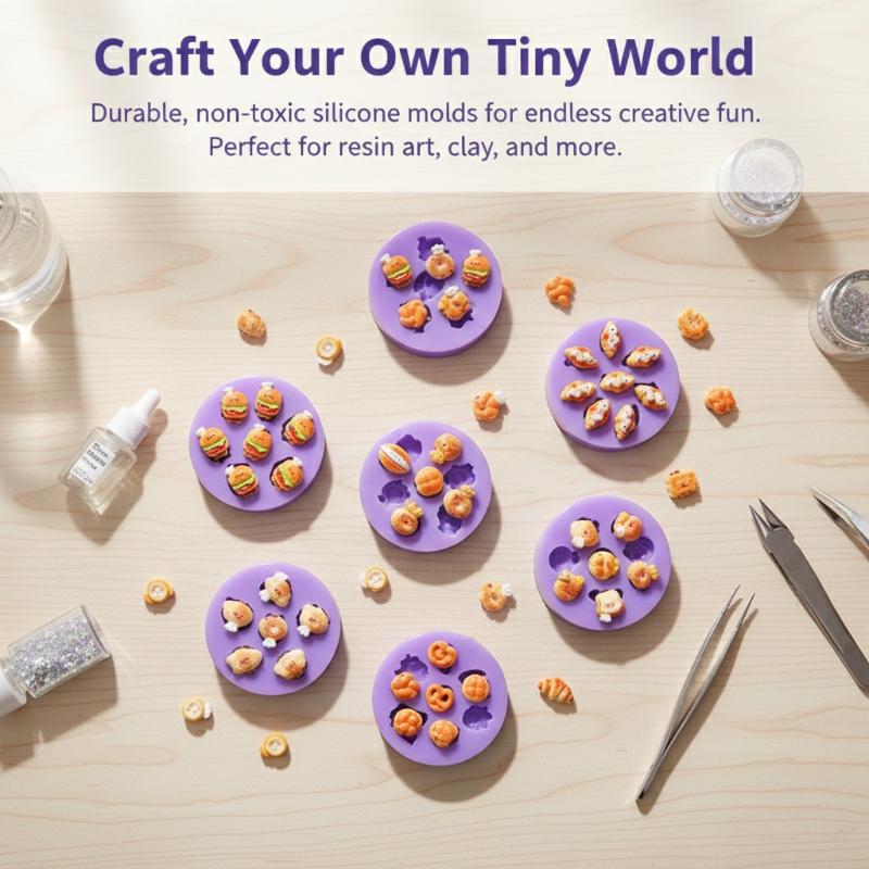 Mini Food Grade Silicone Mold Hamburger Cheese Bread Fries Shaped Diy Dropped Silicone Mold Handmade Decorating Jewelry Tool