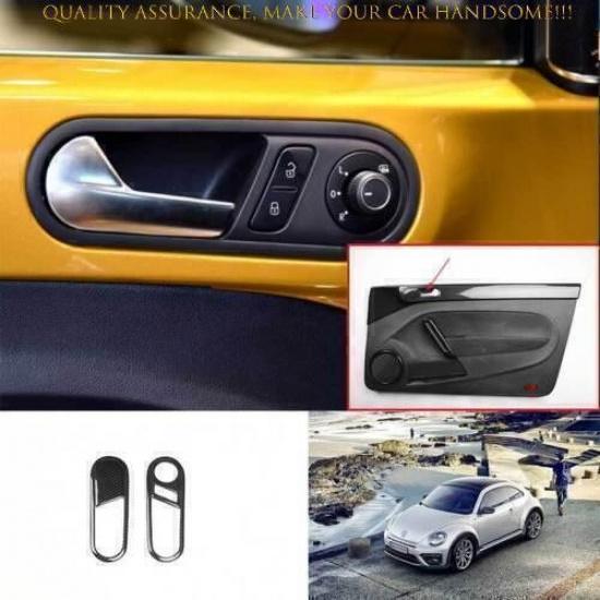 For Volkswagen VW Beetle 2012-2019 Carbon Fiber Inner Door Handle Frame Trim 2pc