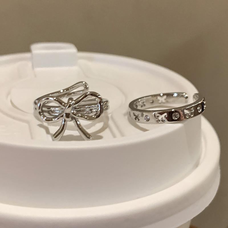 Irregular Line Bowknot Butterfly Aesthetics Ring Goth Vintage Harajuku  Kpop Opening Ring Y2K Jewelry Accessories
