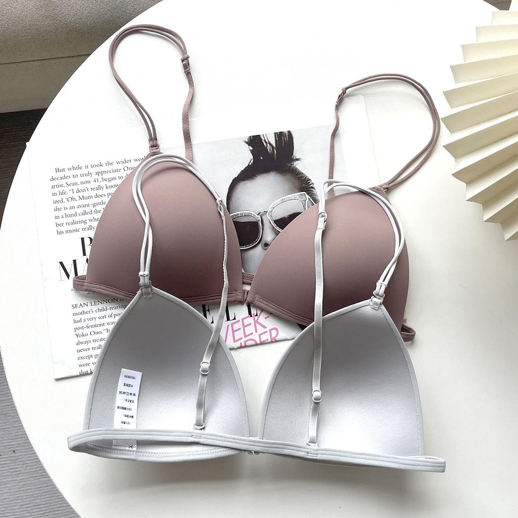 Summer Sexy Underwear Women's French Small Breasts Gather Without Steel Ring Bra Thin Strap Smooth Front Buckle Beautiful Back Underwear
