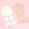 Baby Turban Hat Hospital Nursery Hat with Gloves & Feet Bowknot Newborns Soft Bonnet Caps Set for Baby 0-3 Month