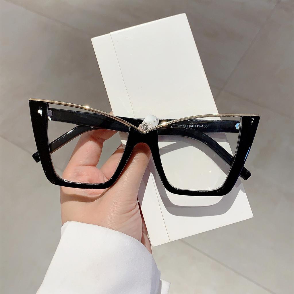 Oversized Cat Eye Glasses Women Trendy Vintage Blue Light Blocking Eyewear Brand Design Chic Non-prescription Eyeglasses