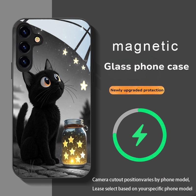 

Black Cat Star Pattern Magnetic Glass Phone Case Suitable for Samsung for Galaxy S26 S25 S24 S22 S21 S20FE Ultra Plus5GAnti Drop Galaxy S23 FE