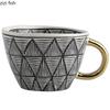 American Irregular Geometric Ceramic Coffee Cup with Gold Plated Handle Black and White Pattern Milk Tea Cup Home Accessories