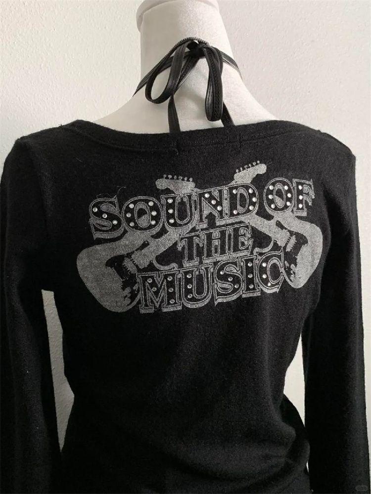 American Retro Print Vintage Long-sleeve T-shirt Women Autumn Design Vintage Base Layer Tops 2000s High Street Y2k Design Causal Clothes