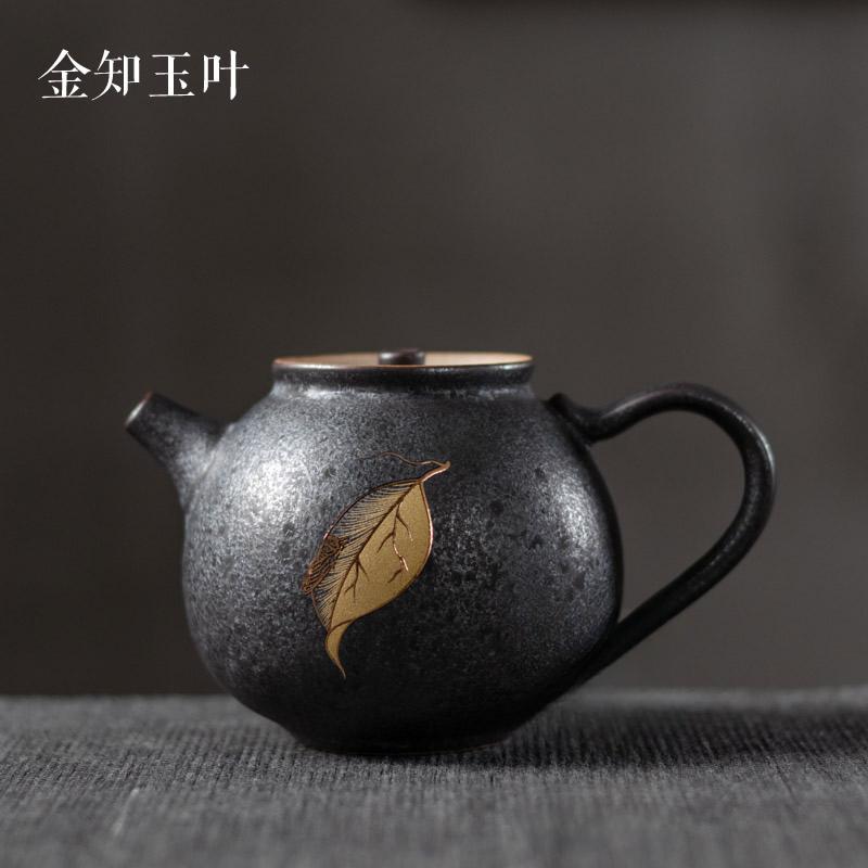 

Чайник из черной керамики с серебряными пятнами, грубая керамика, маленький чайник с журавлем, ретро, бытовой керамический набор для чая кунг-фу