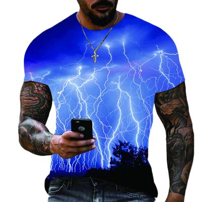 2024 Sommer Neu Herren Oversized T-Shirt Lässig Blitz Cool 3D Digital Bedruckte T-Shirts für Herren Kurzarm T-Shirt Herren Hot