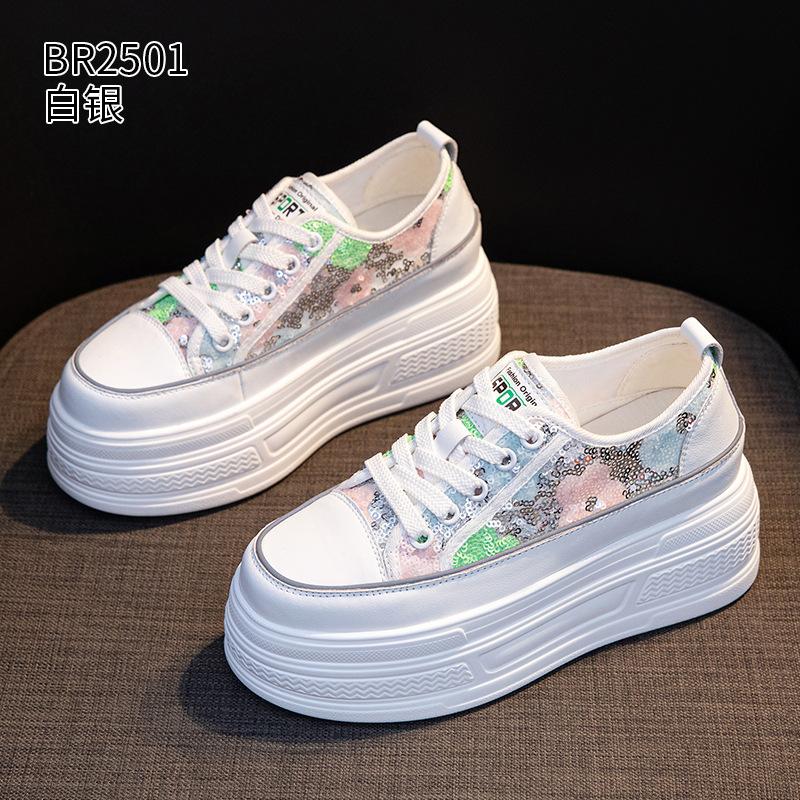 Board shoes spring and autumn new muffin thick-soled small breathable sequins