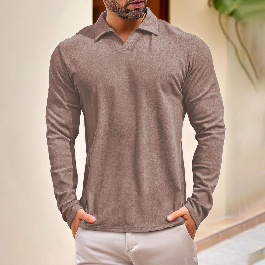 Men's Lapel Solid Color Sports Casual Outdoor Long Sleeved Top