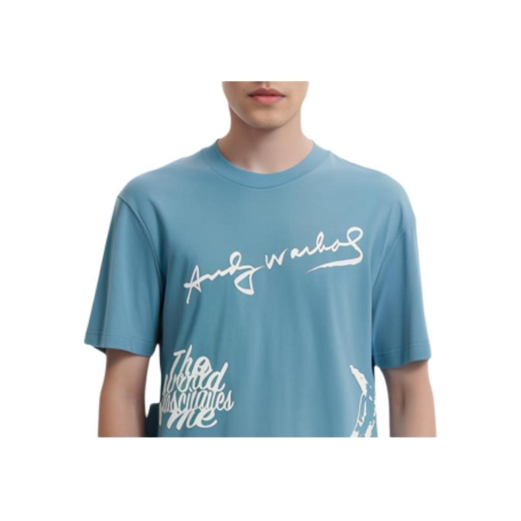 UNIQLO Simple Letter Print Round Neck Short Sleeve T-Shirt Unisex Tops Blue 426804-62