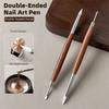 Ergonomic Handle Sandalwood Nail Pen Double Headed Silicone Carving Pen Gel Polish