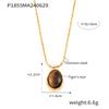 French-Inspired Oval Tiger Eye Pendant Necklace - 18K Gold-Plated Titanium Steel