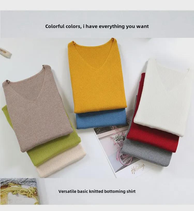 Dámský pletený pulovr s výstřihem do V slim fit: Trendy, s dlouhým rukávem, teplé na podzim a zimu