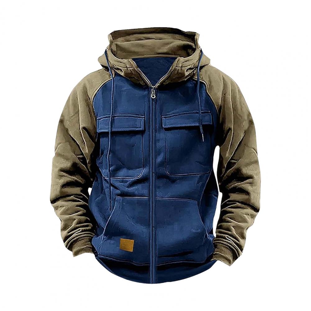 2025 Retro Cargo Hoodies Herren Halb-Reißverschluss Einfarbig Warmes Fleece Sweatshirts Mehrere Taschen Herren Kapuzenjacken Dick Outdoor mit Kapuze