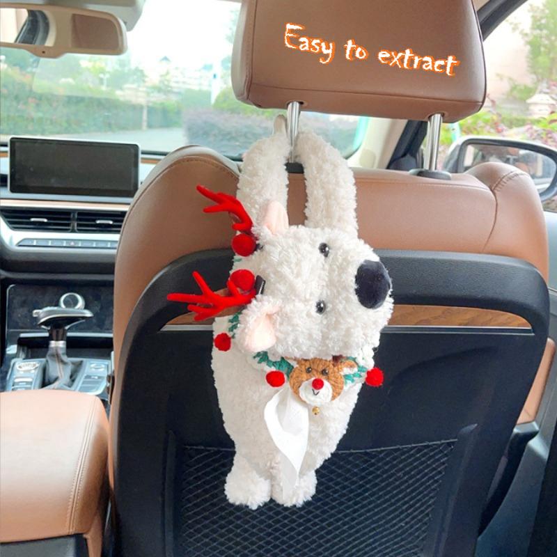 Soft Plush Tissue Box Cute Pet Hanging Car Paper Tower Box Creative Plush Doll Tissue Box In-car Armrest Doll Decoration