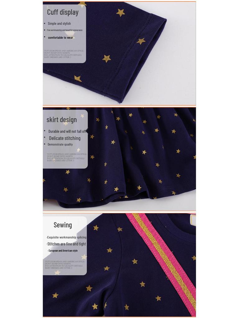 2025 Autumn Little Pony Unicorn Embroidered Girls' Long Sleeve Dress