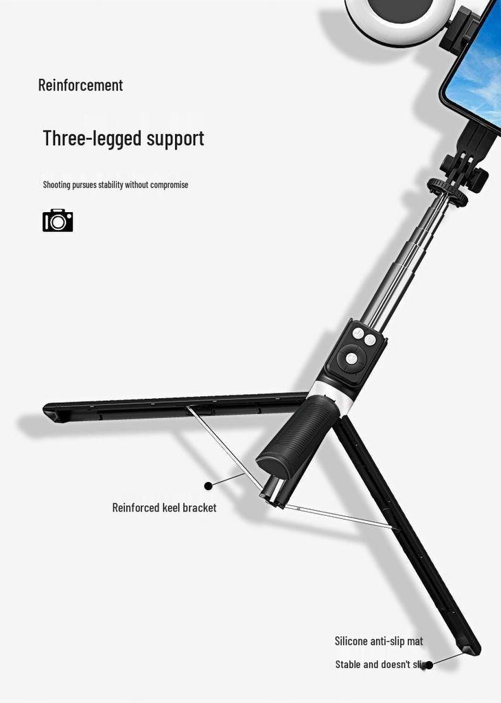 2025 Portable Bluetooth Selfie Stick with Adjustable Phone Holder and Floor Stand for Travel and Live Streaming