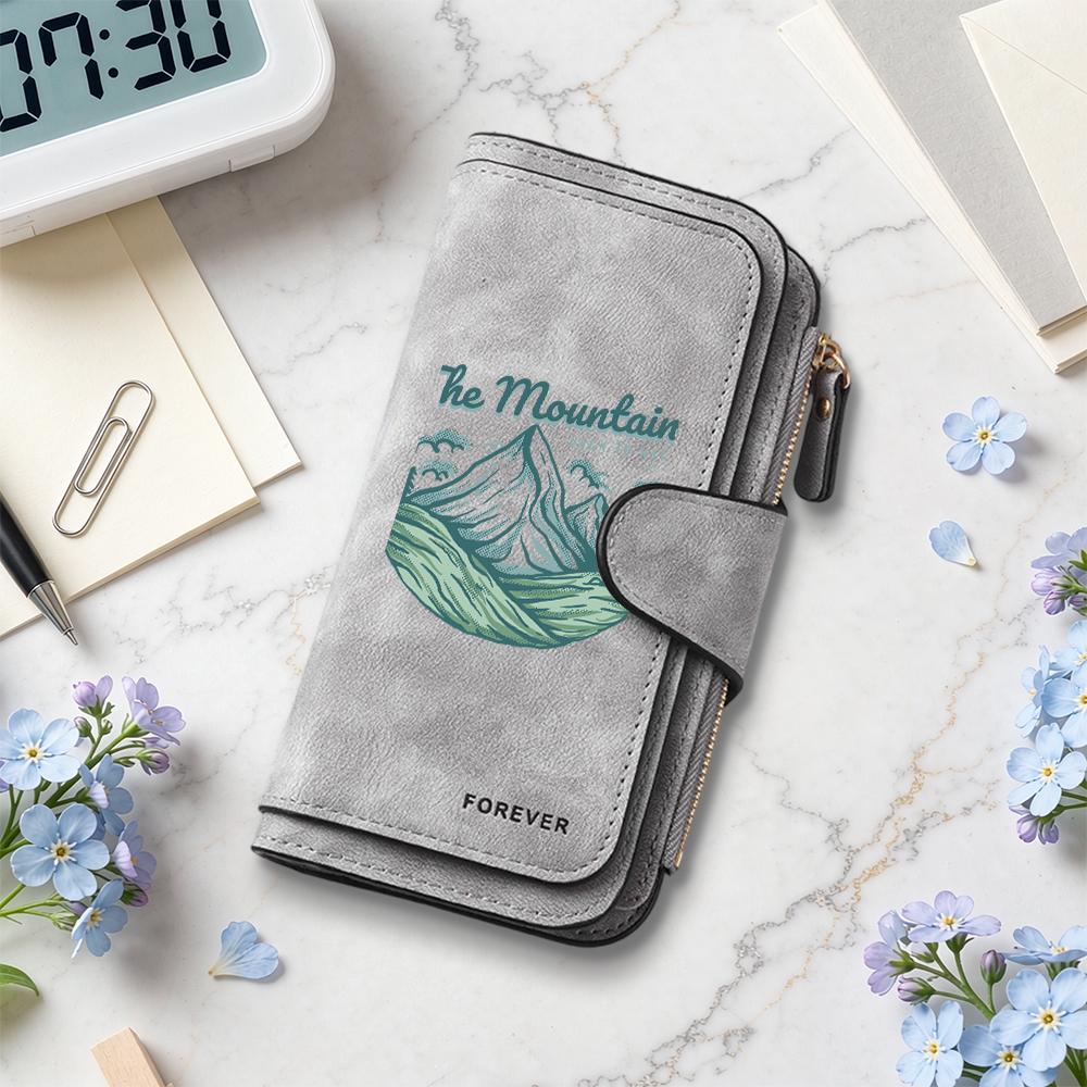 Vintage Mountain Pattern Wallet Portable Multi Card Slot Long Purse Fashion Casual Daily Use Cash Holder