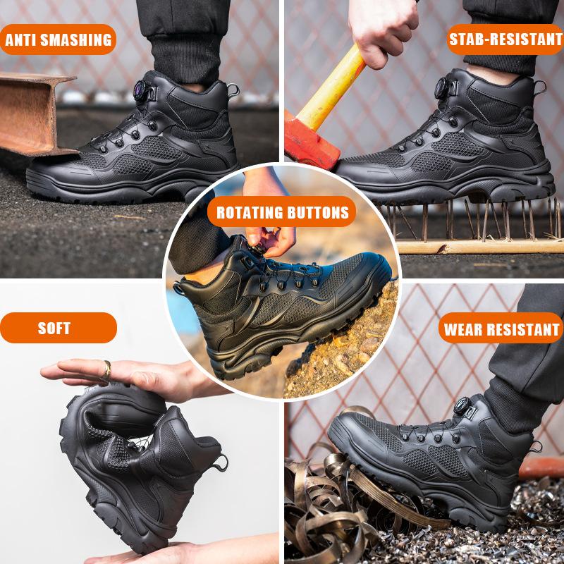 Rotating Button Safety Boots Work Shoes Men Steel Toe Shoes Puncture-Proof Indestructible Shoes Work Sneakers Wear Resistant