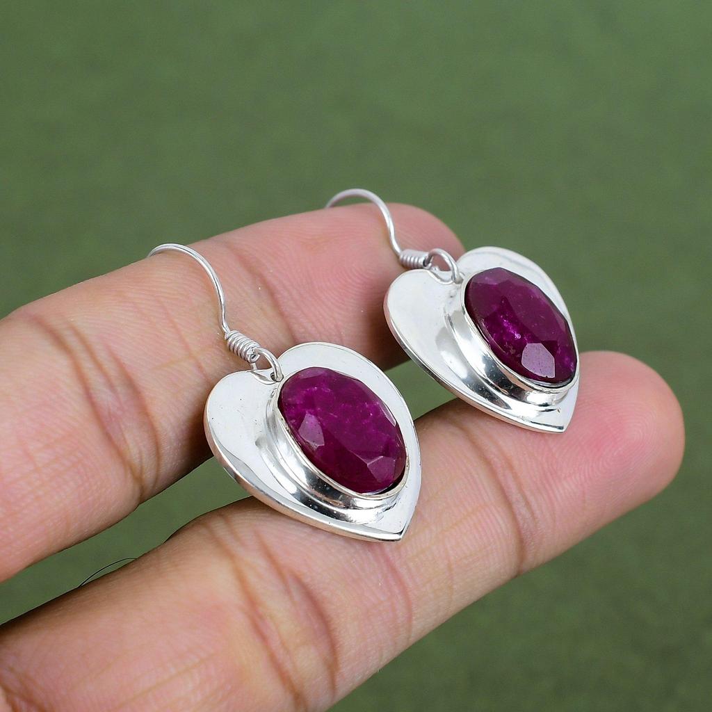 Faceted Kashmir Ruby Earring 925 Sterling Silver Earring Handmade Gemstone Earrings Silver Jewelry Latest Design Earring Anniversary Gifts