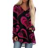 Women's Fashionable Casual Long,Sleeved Valentine's Day Print V,Neck Mid,Length Top