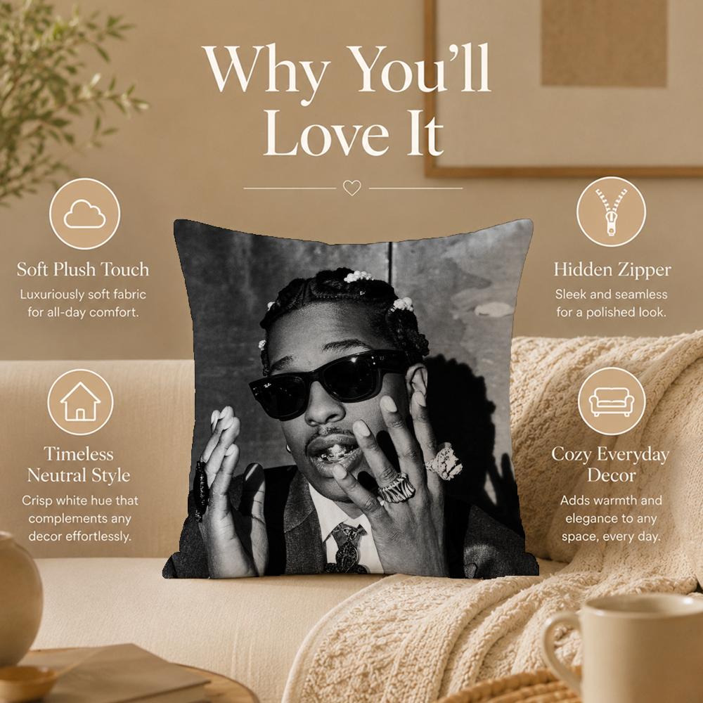 Rapper A‑A$AP Rocky Cushion Cover Double-Sided Printed Pillow Cover Hypoallergenic Dust-Mite Proof