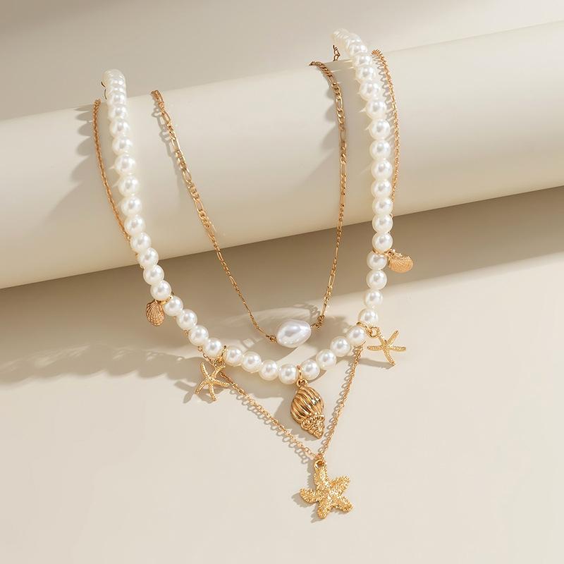 Conch Starfish Pearl Pendant Necklace Fashion Holiday Temperament Clavicle Chain Light Luxury Versatile Niche Jewelry