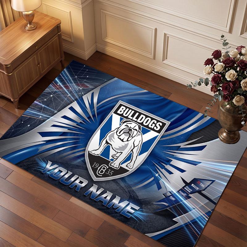 Canterbury-Bankstown Bulldogs Personalized Crystal Velvet Carpet, Customized Name Text Soft Anti‑Slip Rug for Living Room Bedroom