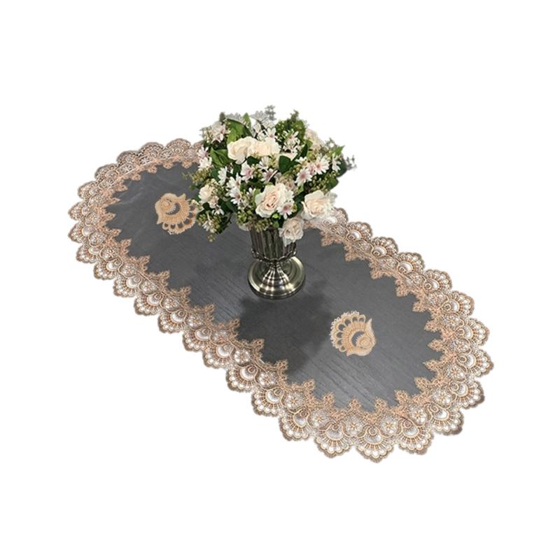 Stylish Coffee Table Cover Polyester Fabric Decorative Tablecloth Embroidery Flower Lace Doily For Dining Office Use