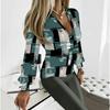 Women Plus Size V Neck Long Sleeve Blouse Vertical Stripe Print Puff Sleeve Casual Office Daily Top