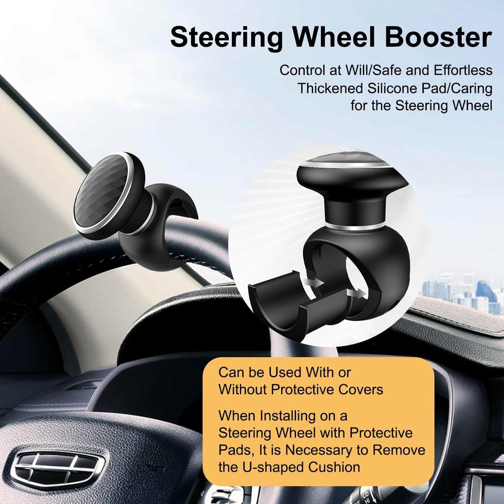 Steering Wheel Knob Spinner - Universal Non-Slip Fit, ABS & Premium Silicone Fin